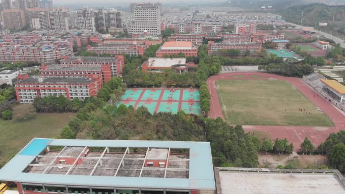 无人机拍摄的学校，德阳，四川，中国