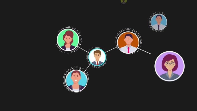 全球人物网络图标动画与商业男人和女人连接和快乐在一起在社会沟通。网上国际联络