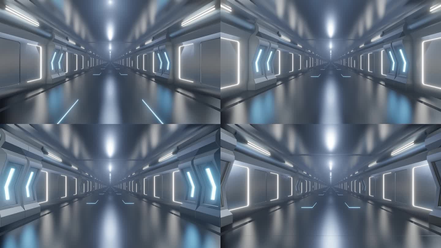 科幻宇宙飞船隧道。3d动画