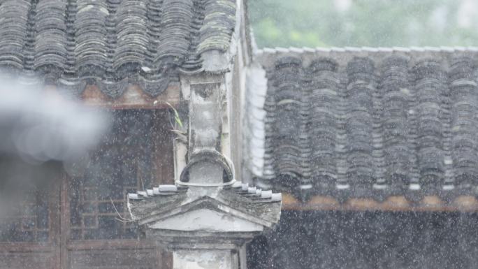 雨中江南徽派建筑