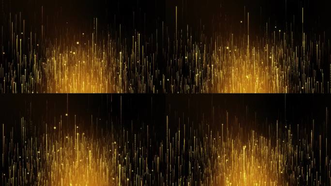4K黄金颗粒散景尘埃光上升，闪闪发光的豪华颗粒条纹电影背景。