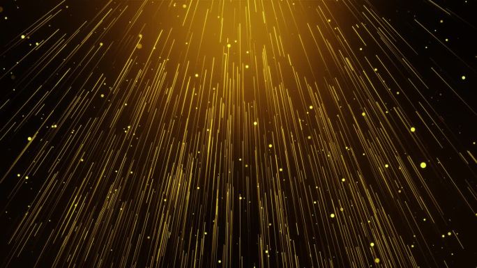 抽象金色闪亮的粒子下落。颁奖派对粒子条纹波舞台背景。