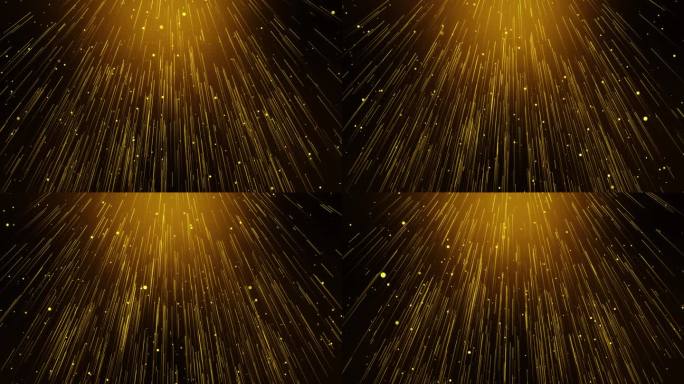 抽象金色闪亮的粒子下落。颁奖派对粒子条纹波舞台背景。