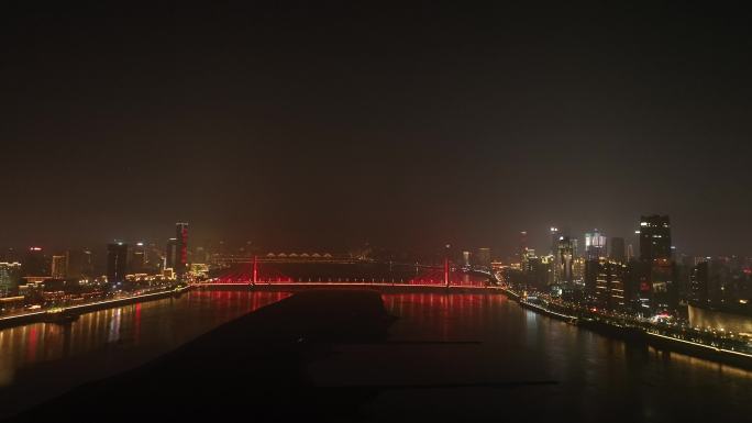 南昌市八一大桥夜景航拍赣江夜晚江景风光