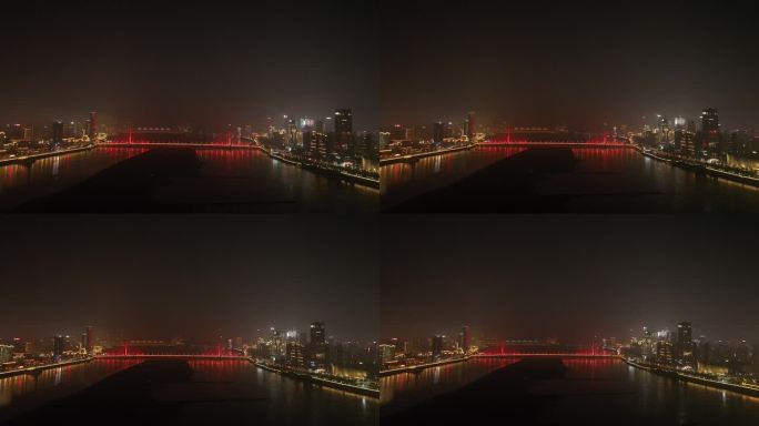 南昌市八一大桥夜景航拍赣江夜晚江景风光