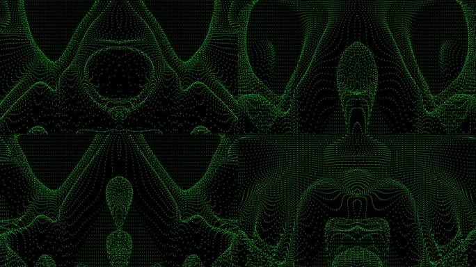 【4K时尚背景】发光绿色粒子虚点曲线科技