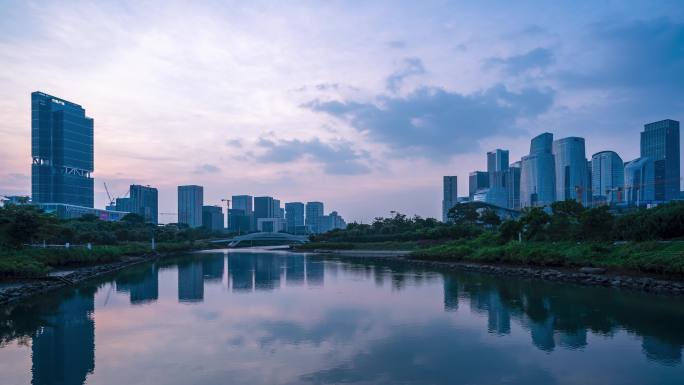 前海桂湾公园城市晚霞夜景延时