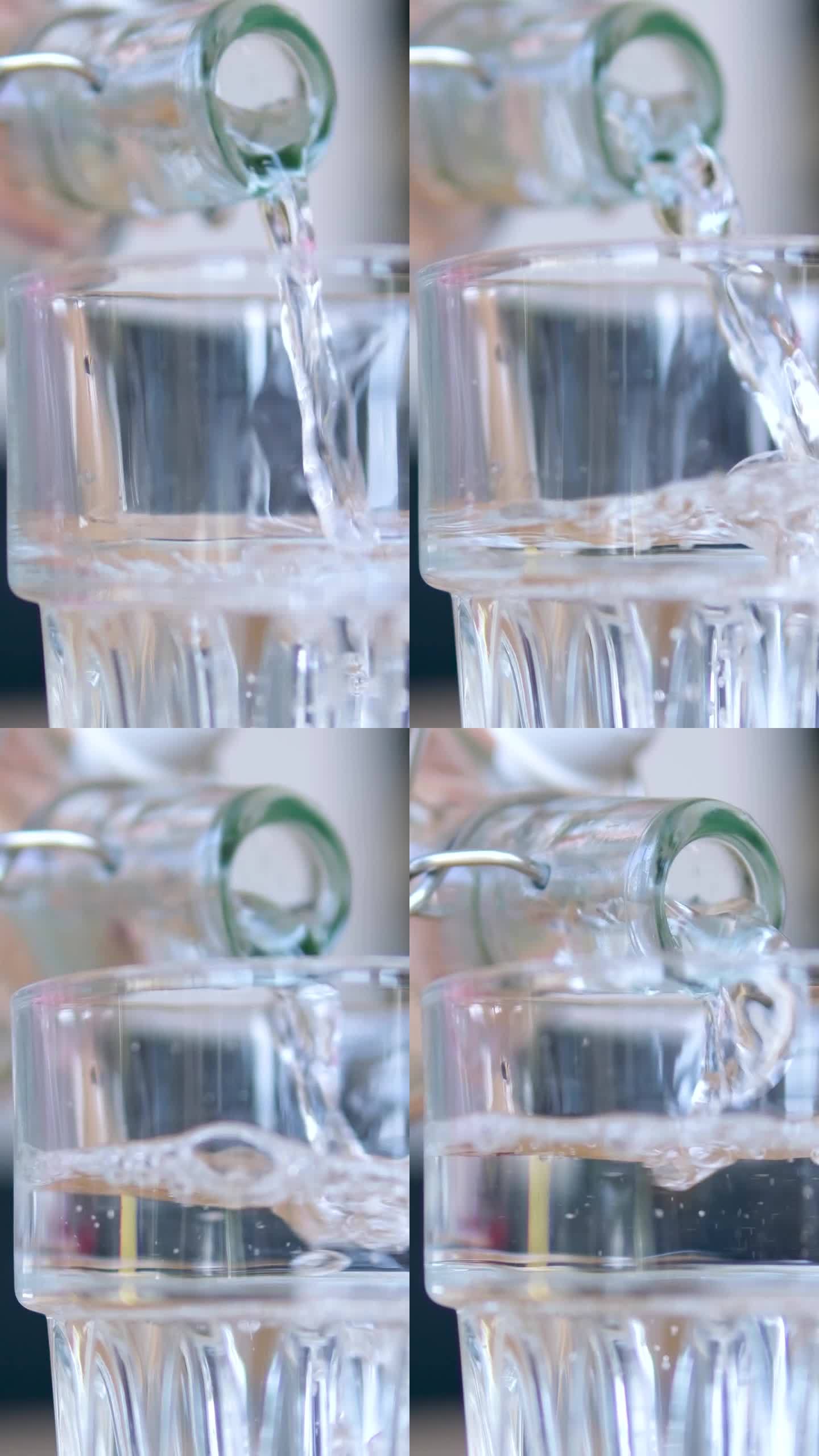 纯净水倒进玻璃特写。缓慢的运动。清澈新鲜的饮用水灌装杯。解渴概念。高品质4k画面