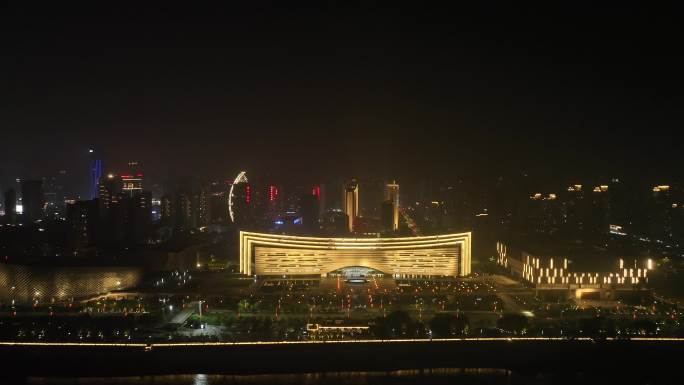 江西省博物馆夜景航拍城市夜晚建筑灯光风光