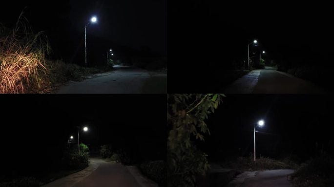 有路灯山路乡村夜灯路漆黑的夜晚LED路灯