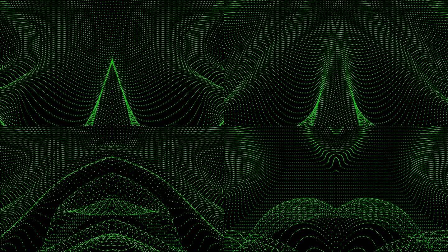 【4K时尚背景】发光绿色粒子科技虚拟曲线