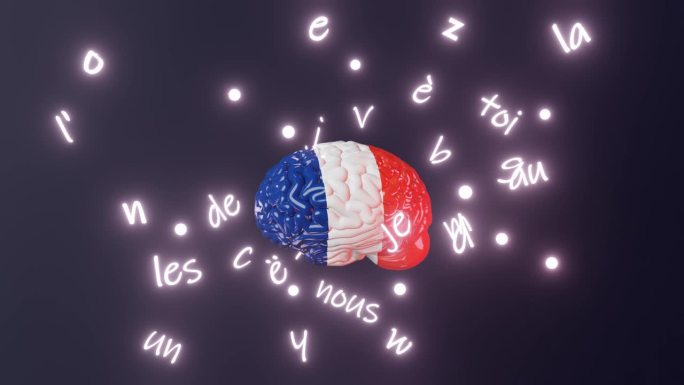 法语学习外语流利度提高人脑发光字母文章单词3d渲染动画在线课程
