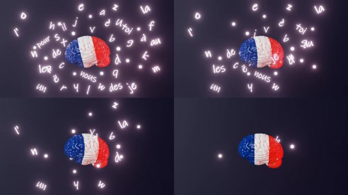 法语学习外语流利度提高人脑发光字母文章单词3d渲染动画在线课程