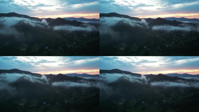 航拍云雾缭绕的群山风光
