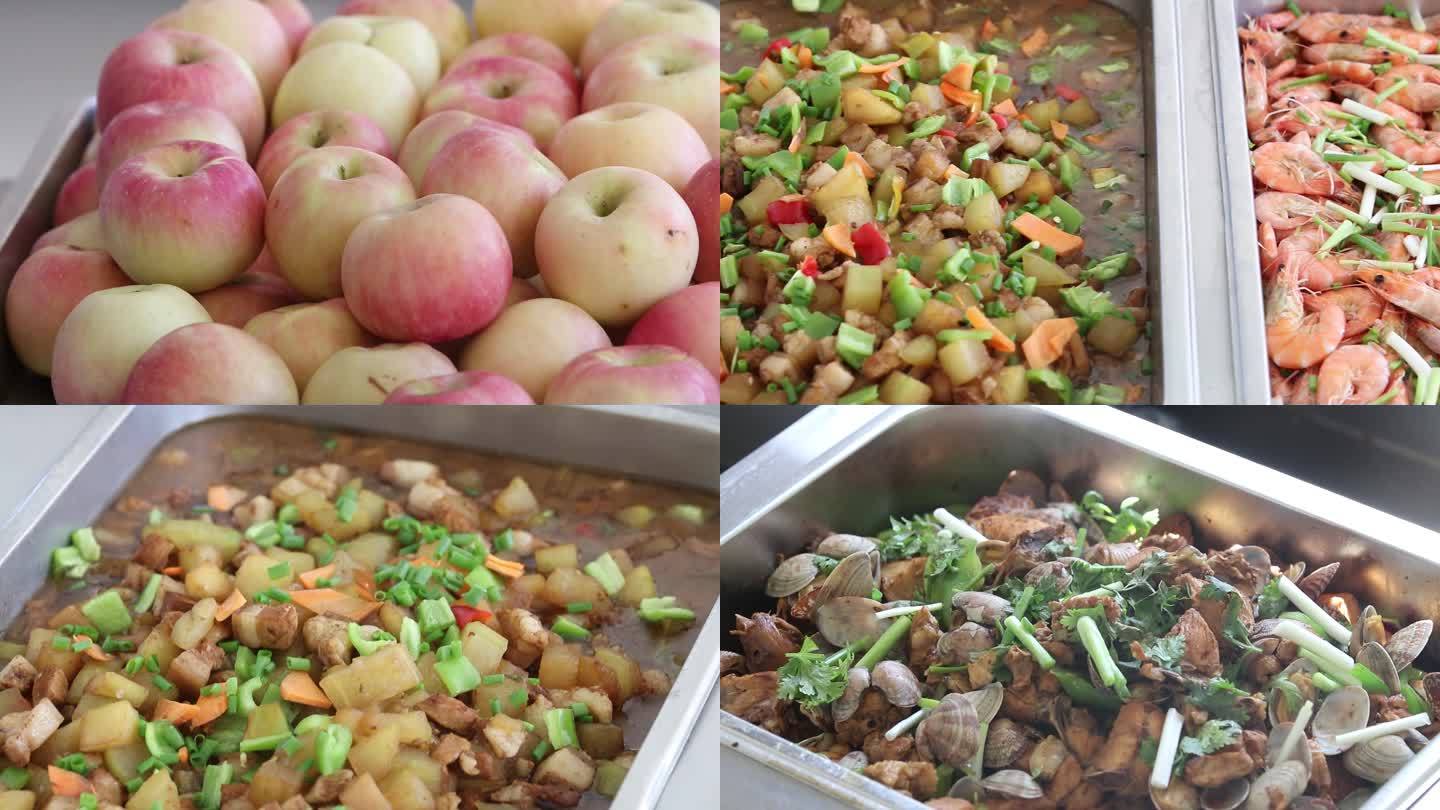 食堂菜品旮旯大虾红烧肉水果