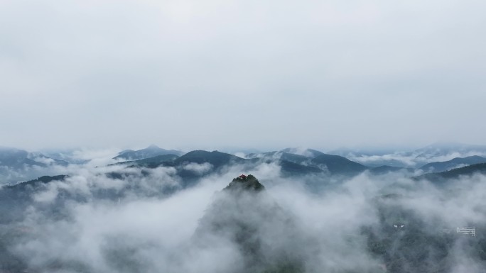 乡村振兴早晨云雾海高山顶凉亭子旅游片头尾