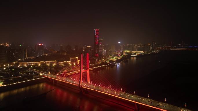 南昌市八一大桥夜景航拍赣江夜晚江景风光