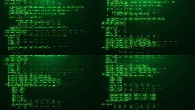 4K数字二进制编程代码在计算机屏幕终端上运行，黑客概念。