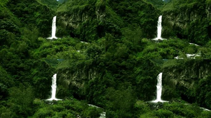 瀑布河史诗无人机拍摄在美丽的瀑布强大的力量水坠落不可阻挡的力量史诗级自然旅行冒险。奇妙的淡水急流，瀑