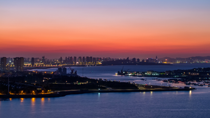 海滨城市港口渔村码头夜景