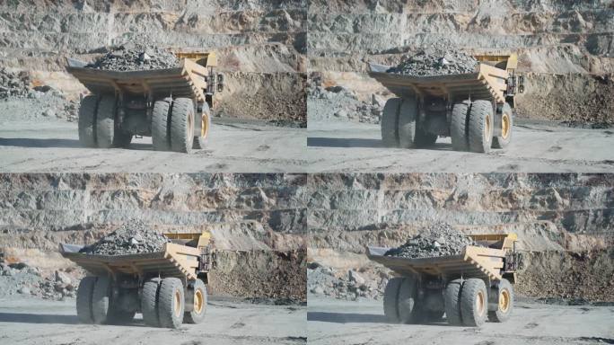 生产有用的矿物。矿山自卸车矿山机械从露天生产现场运输矿石，动作缓慢