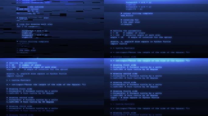 4K数字二进制编程代码在计算机屏幕终端上运行，黑客概念。