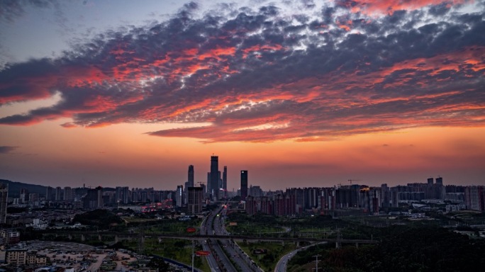 南宁市东盟商务区晚霞夜景延时合集