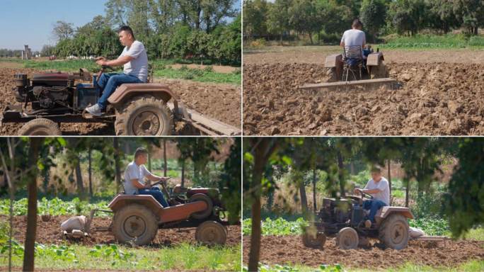 农村小型四轮拖拉机耙地耕种
