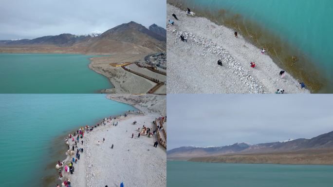 航拍新疆帕米尔高原白沙湖
