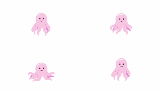 可爱的章鱼宝宝卷曲的触角2D人物动画