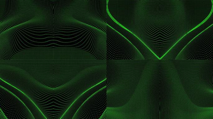 【4K时尚背景】发光曲线科技绿色粒子虚拟