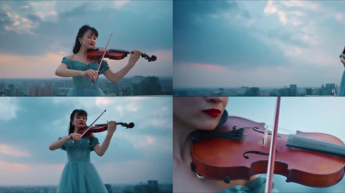 城市高处小提琴唯美演奏