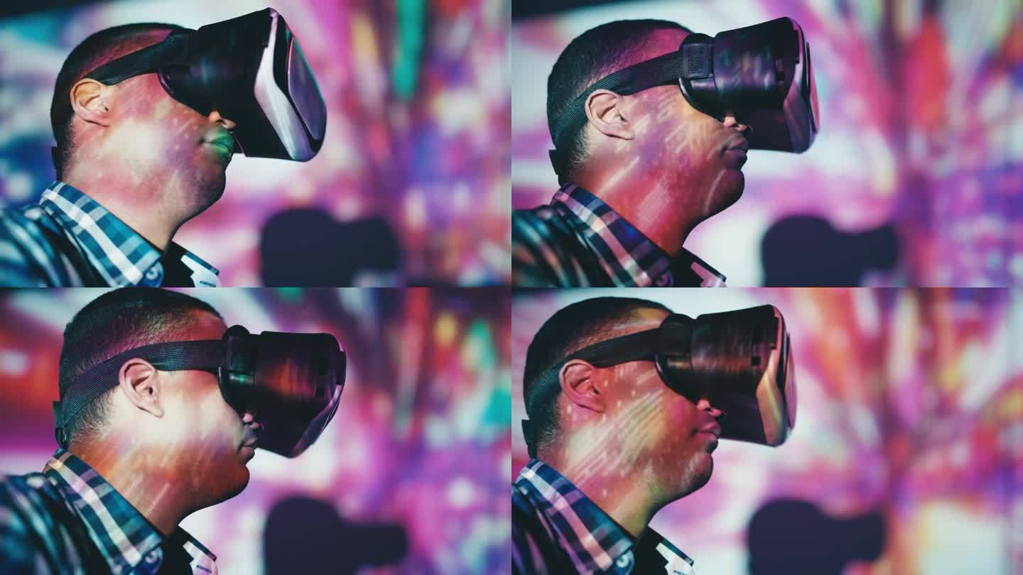 人在头戴式耳机体验新的VR游戏，增强现实，游戏设计师