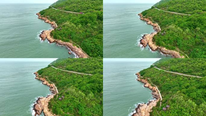 航拍连云港市连岛风景区苏马湾大海沙滩森林