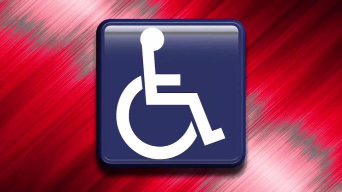 动画闪烁的“残疾”标志，标志，警告在红色背景