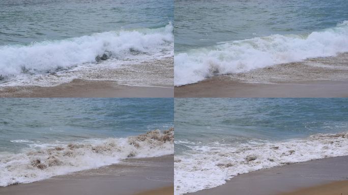 【慢动作】海浪翻滚在沙滩上