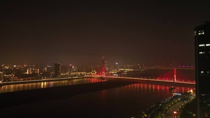 南昌市八一大桥夜景航拍赣江夜晚江景风光