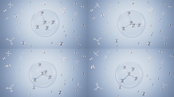 灰色背景中浮动的分子结构，3d渲染。