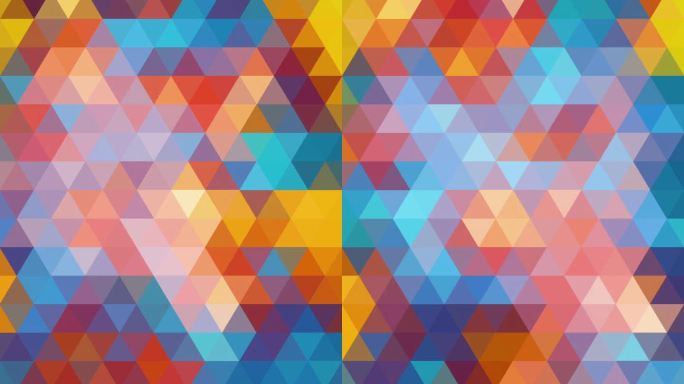 三角形马赛克环。几何抽象蓝橙像素背景。垂直视频。