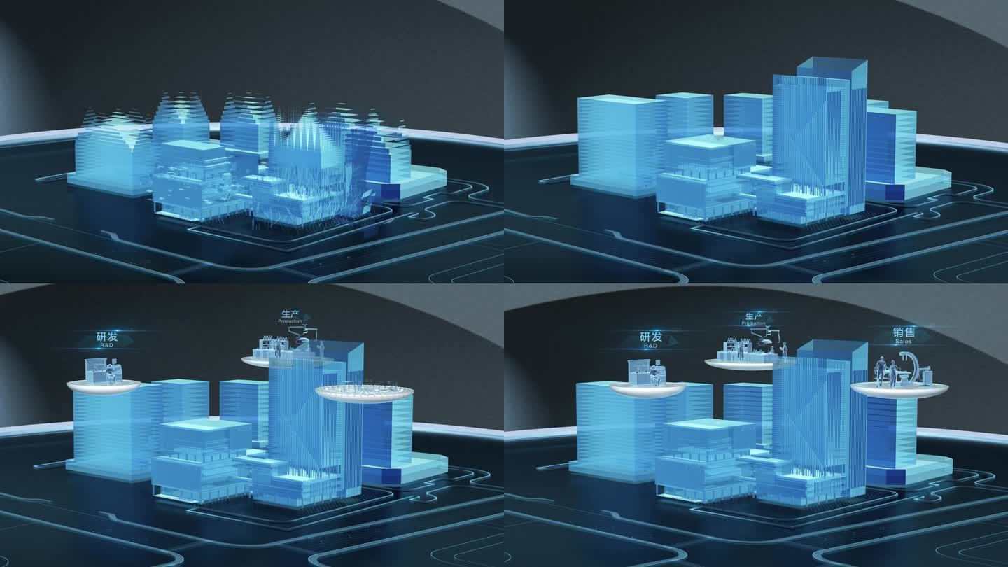 AE模板 数字科技建筑生长动画C4D