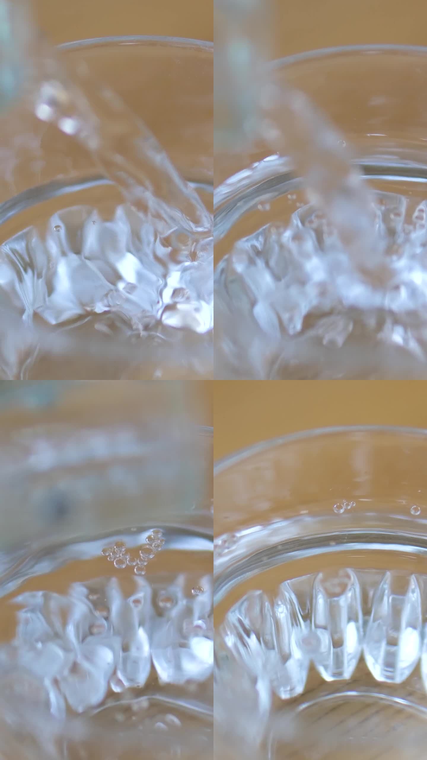 纯净水倒进玻璃特写。缓慢的运动。清澈新鲜的饮用水灌装杯。解渴概念。高品质4k画面