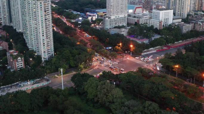 夜景城市十字路口航拍深南大道白石洲