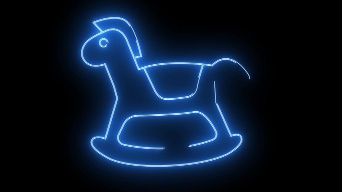 动画玩具马标志与霓虹灯发光线