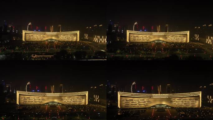 江西省博物馆夜景航拍城市夜晚建筑灯光风光