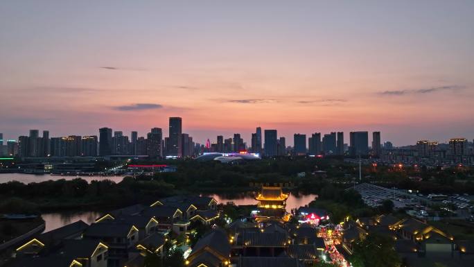 日照市东夷小镇海滨旅游小镇夜市小吃街夜景