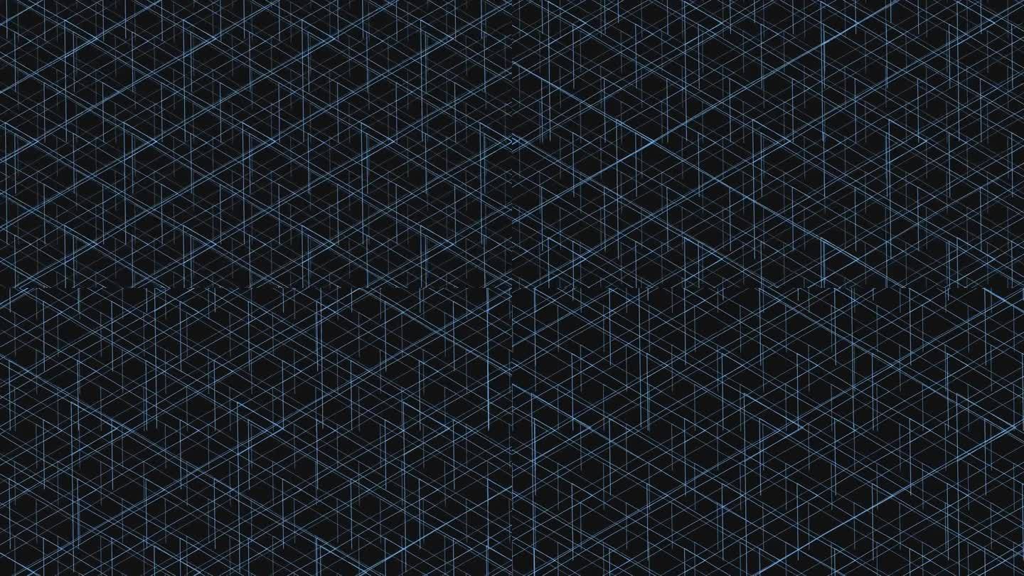 几何蓝色和黑色网格图案在黑色的背景