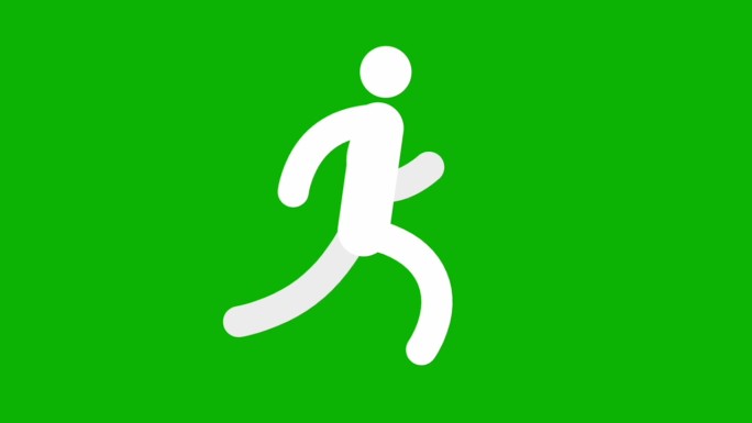 一个跑步的人的绿色背景象形图。4K动画(色度键)。