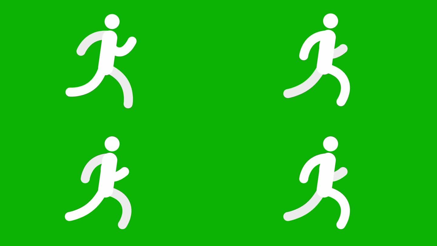 一个跑步的人的绿色背景象形图。4K动画(色度键)。