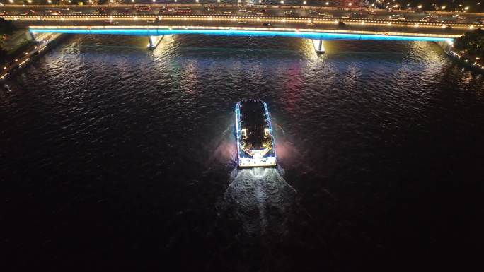 晚上航拍广州大桥珠江夜游珠江河畔