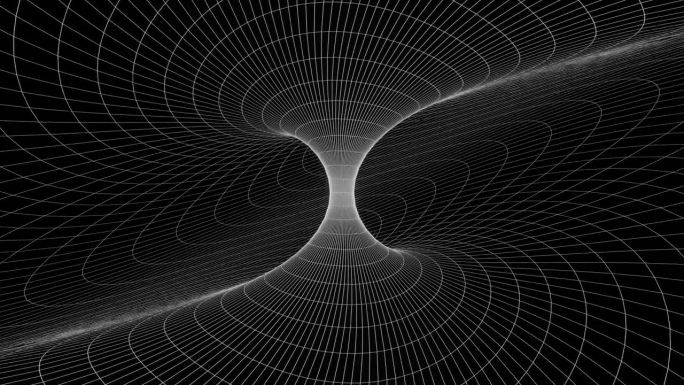 循环3d动画，视觉特效黑白漩涡网格，科幻。抽象循环背景。技术，VJ概念。明亮的Led灯未来隧道。无缝
